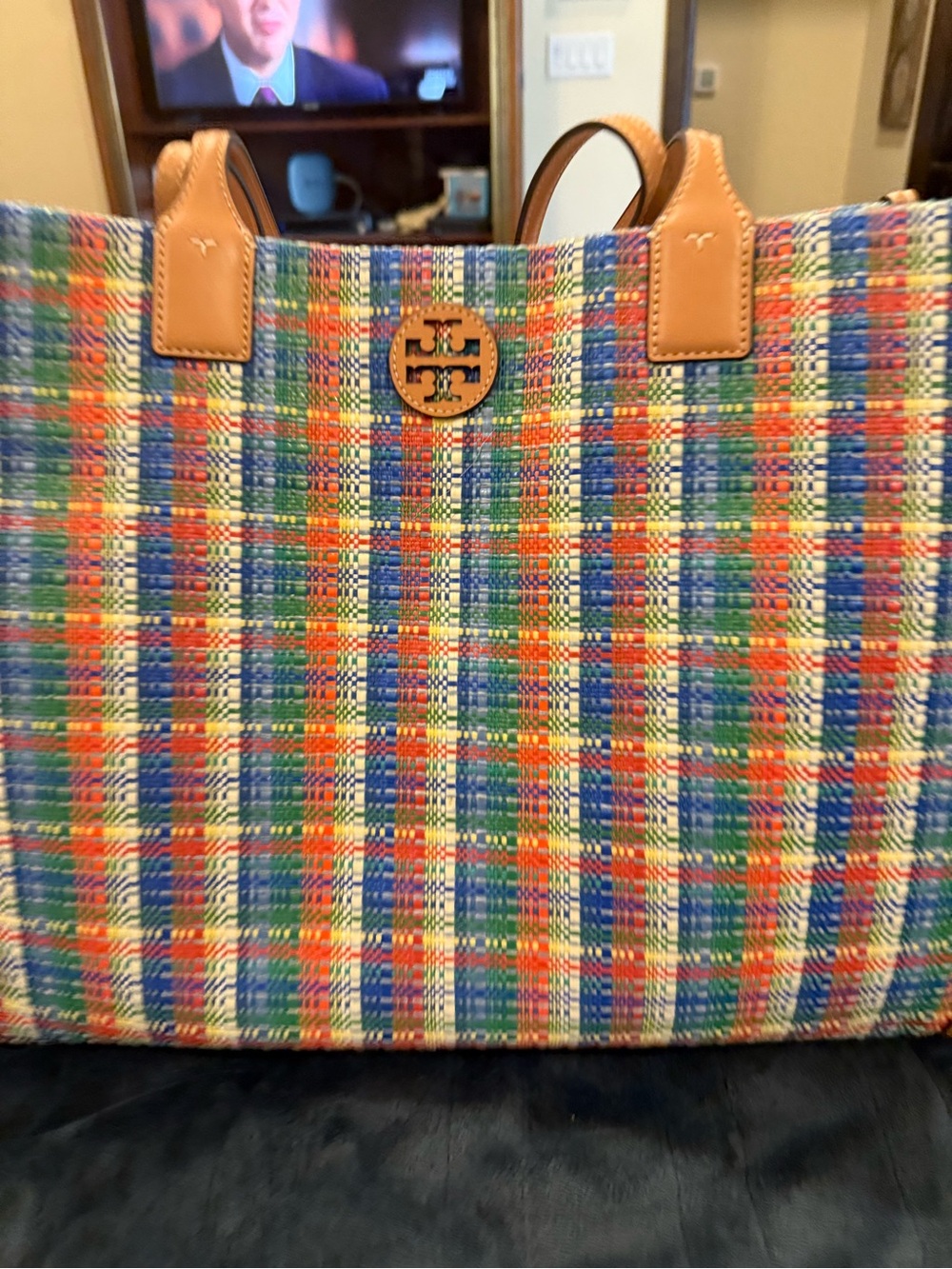 Tory Burch Women's Ella Poly Woven Nylon Tote (Navy / Multi) - Picture 2 of 8